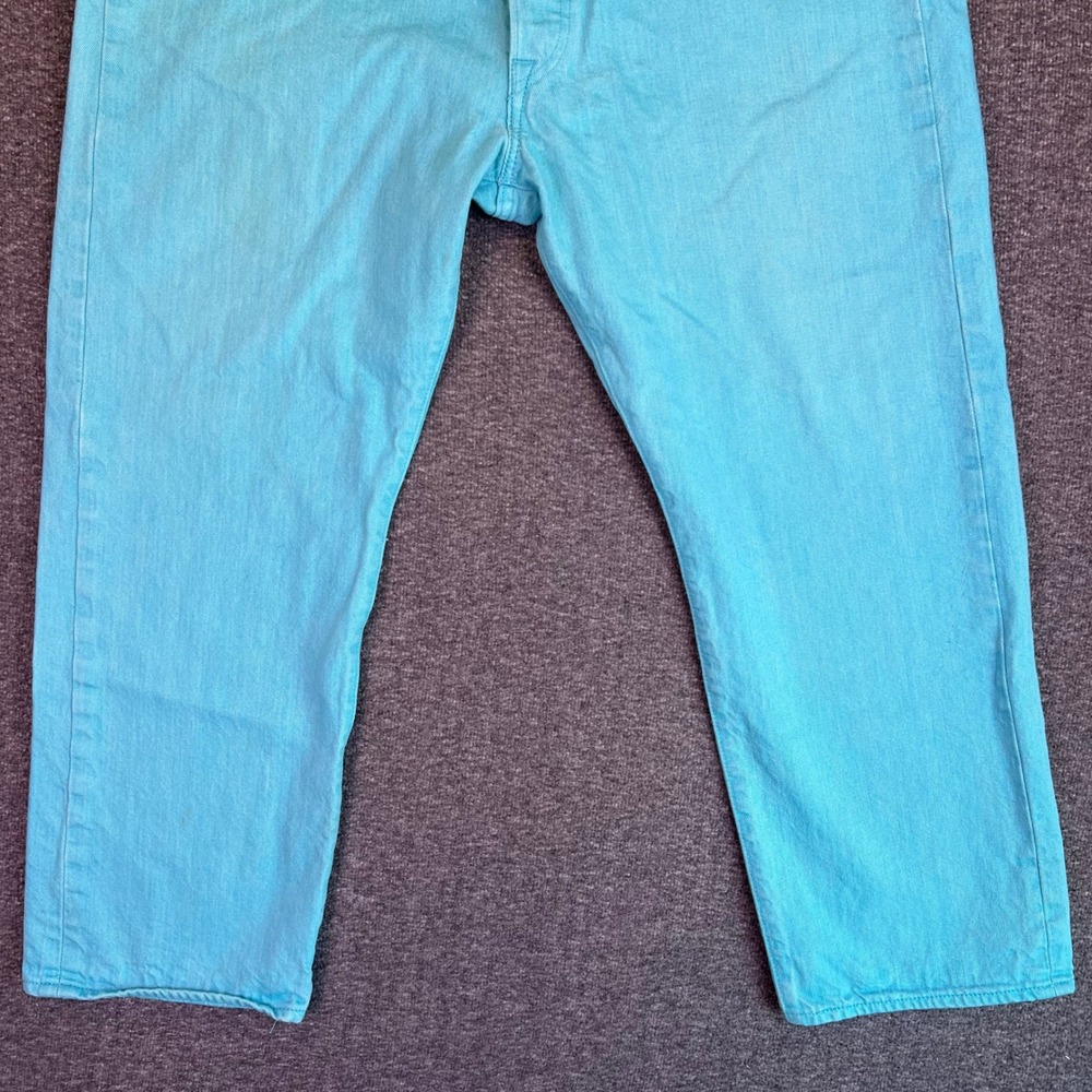 Levis 501 Jean Men 40x30 Turquoise Cyan Original Retro Straight Button Fly Denim - Picture 9 of 15